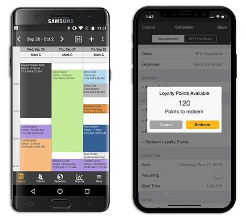 Phones showing an online calendar and loyalty system